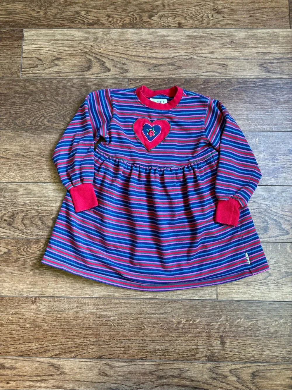 Vintage 90s Rainbow Gymboree Striped Heart Floral Dress Size Large